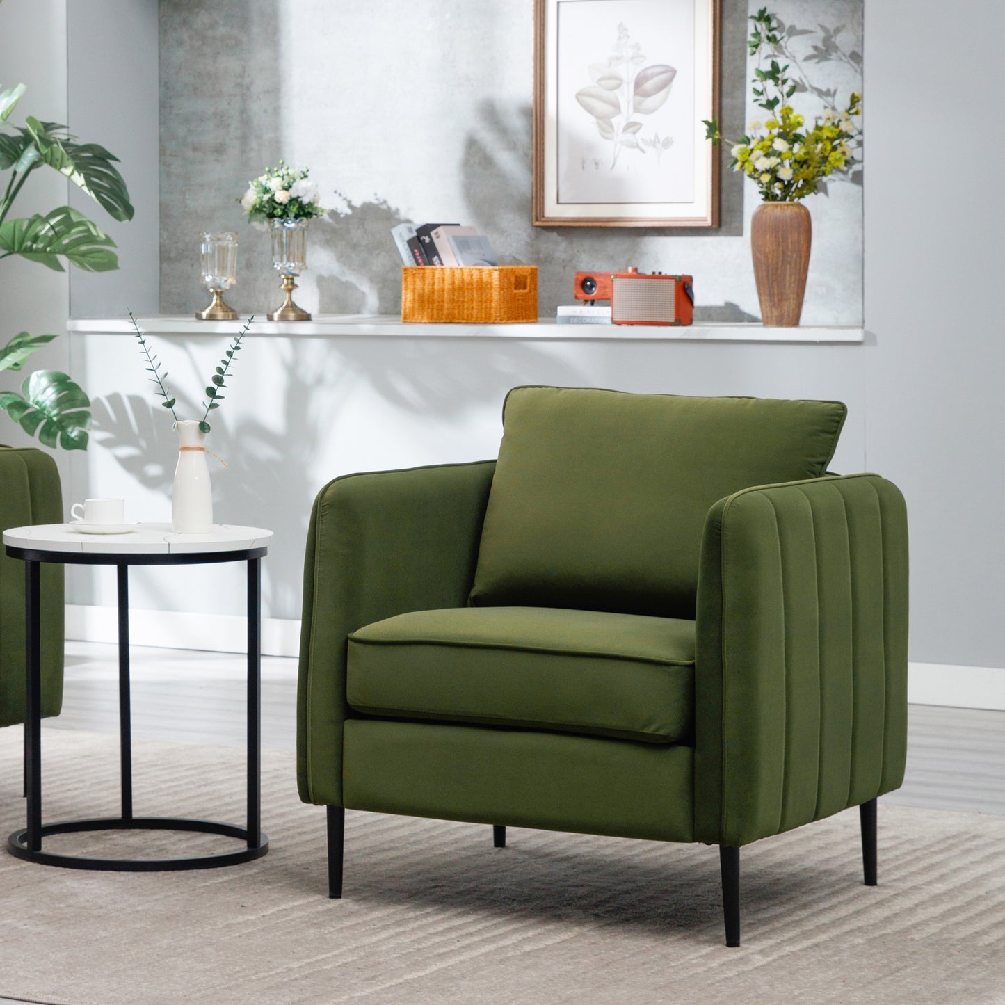 Accent Chair For Living Room, Velvet Comfy Single Sofa Chair Mid Century Modern Armchair With 1 Pillow And Metal Legs For Bedroom Office Reading
