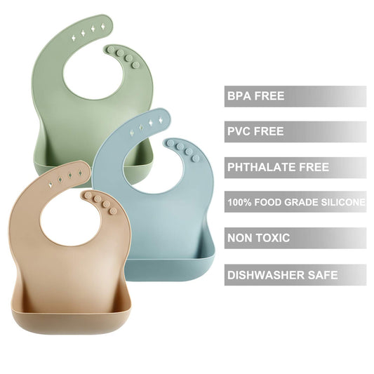 Soft Silicone Baby Bibs - Waterproof, Adjustable & BPA-Free For Infants & Toddlers 10-72 Months, Unisex Feeding Essentials In 7 Colors