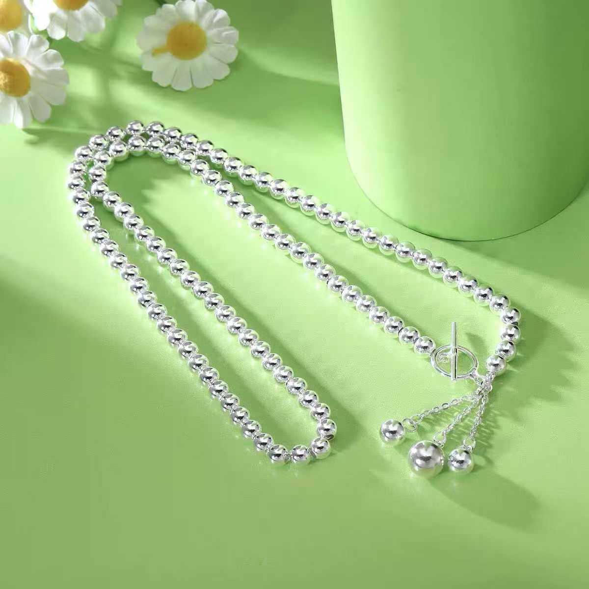 1pcs 925 Sterling Silver Beaded OT Clasp Tassel Necklace, Minimalist  Style, For Daily Casual Wear & Women Holiday Gifts
