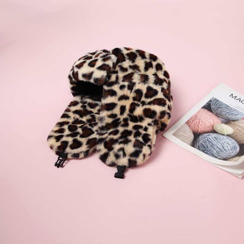 AutumnWinter Leopard-Print Plush Bucket Hat Korean-Style All-Match