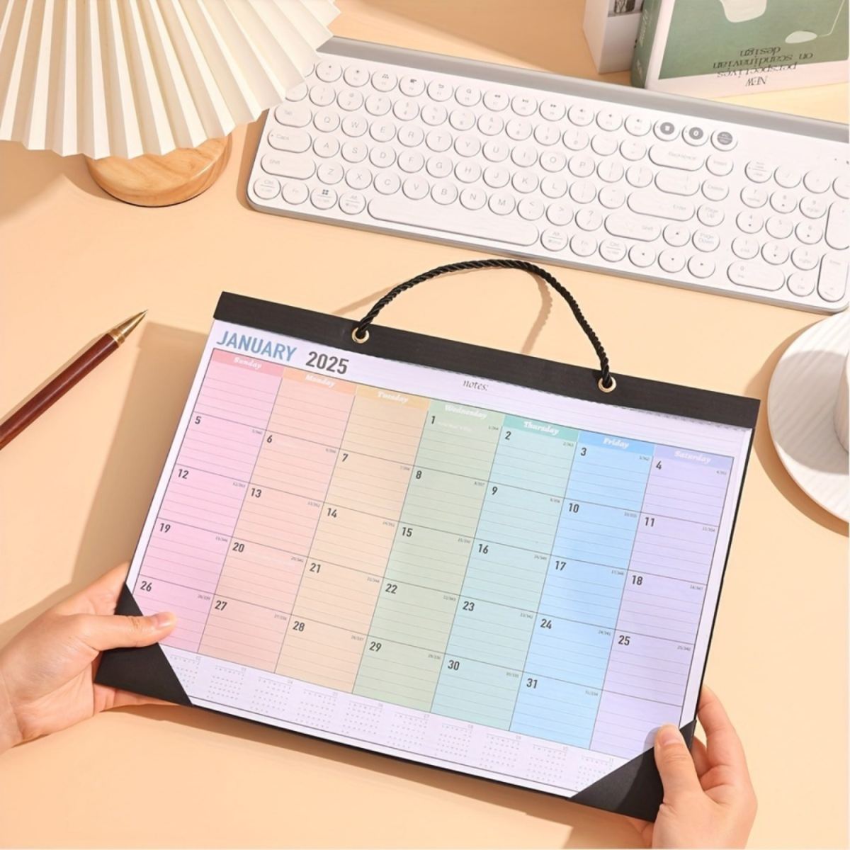 2025 Rainbow Monthly Wall Calendar - 12 Sheets, Waterproof Transparent Cover, Colorful Weekly Planner For Home, School & Office Organization