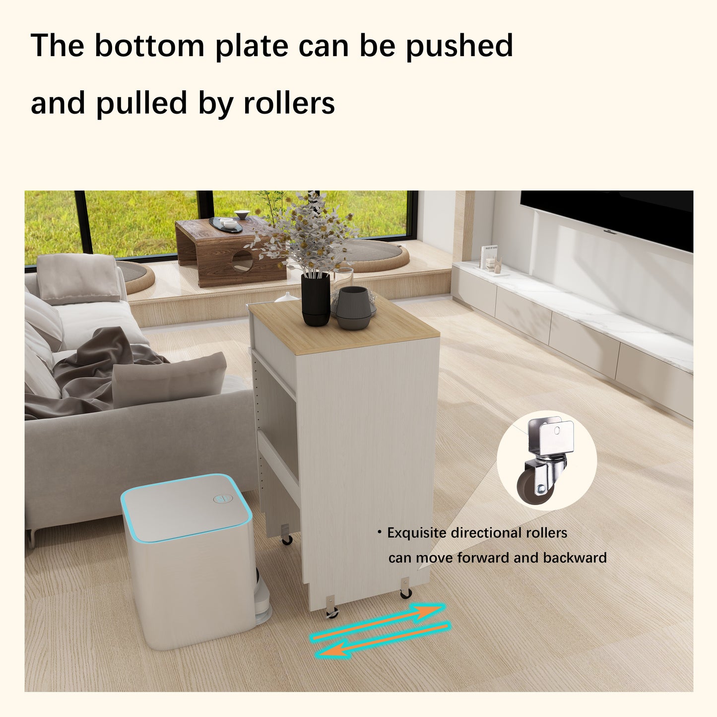 Robot Vacuum Stand Cabinet With Wheels, Sweeping Robot Storage Rack With Doors And Drawers, Side Table For Living Room, Home Office, Kitchen-Antique White