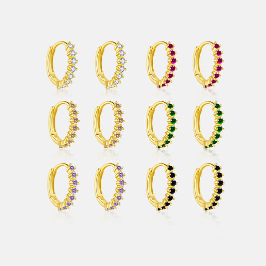 Korean-style S925 Sterling Silver Hoop Earrings With Colorful Zirconia, Versatile And Vintage