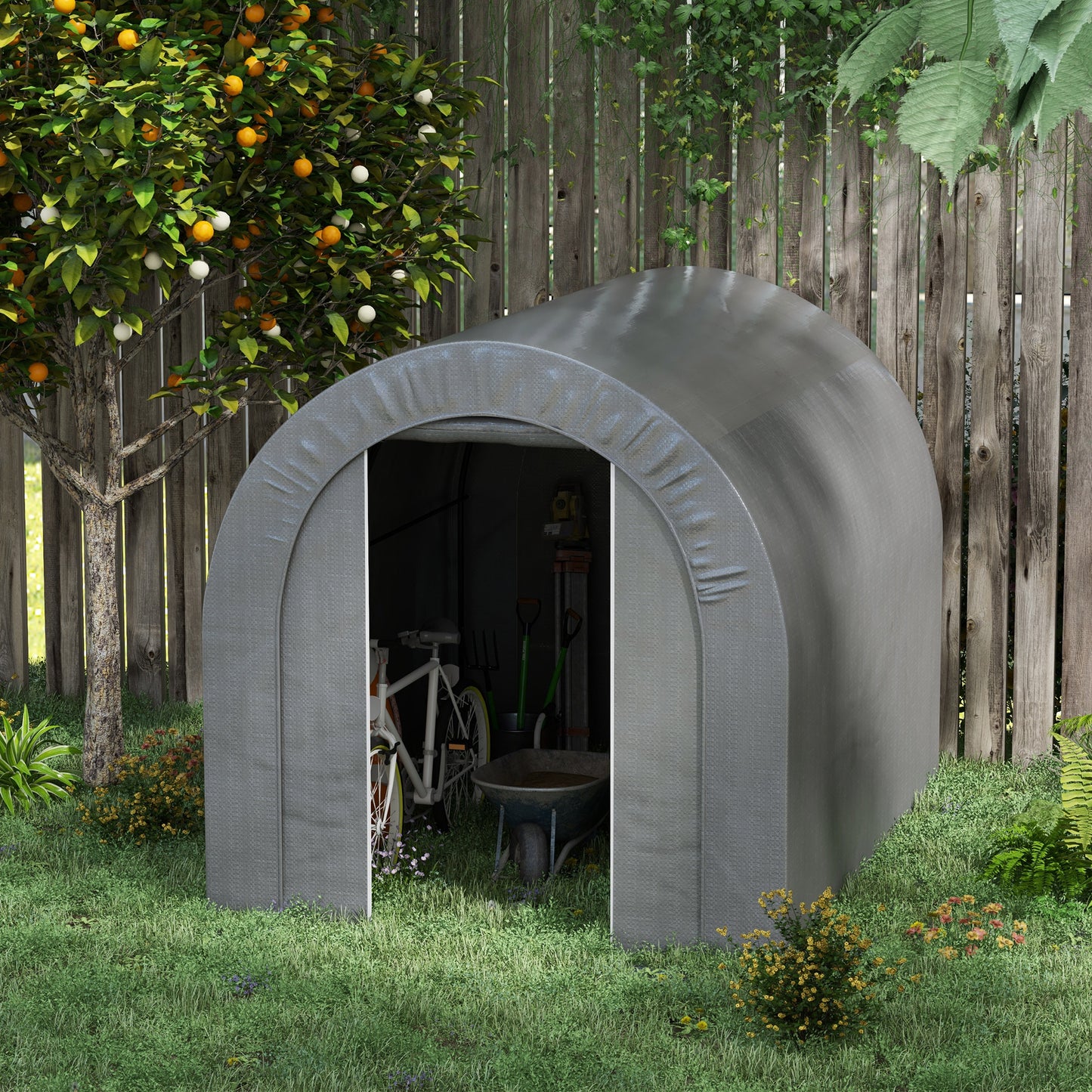 Galvanized Metal 6 x 8 Outdoor Storage Tent, Heavy Duty and Waterproof Portable Shed, for Bike, Motorcycle, Tools