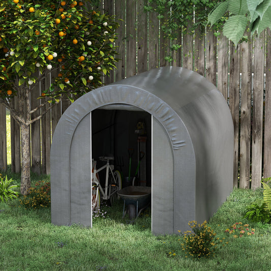 Galvanized Metal 6 x 8 Outdoor Storage Tent, Heavy Duty and Waterproof Portable Shed, for Bike, Motorcycle, Tools