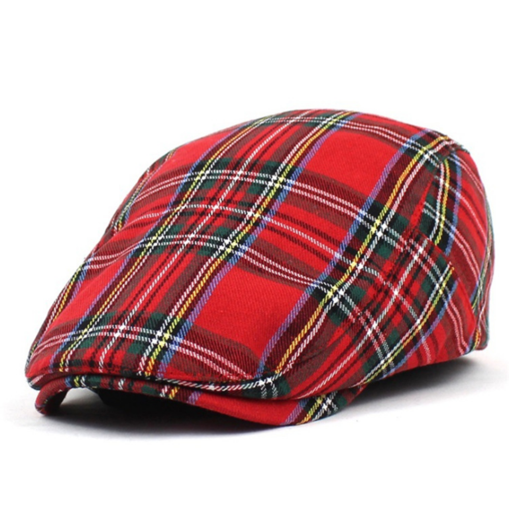 British Retro Checkered Forward Hat, Scottish Checkered Short Brimmed Baseball Cap, Outdoor Fashionable Casual Literary Painter Hat