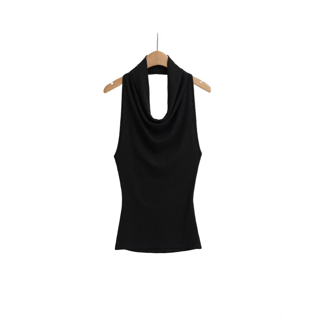 Korean-style Slim-fit Boat Neck Tencel Plain Top