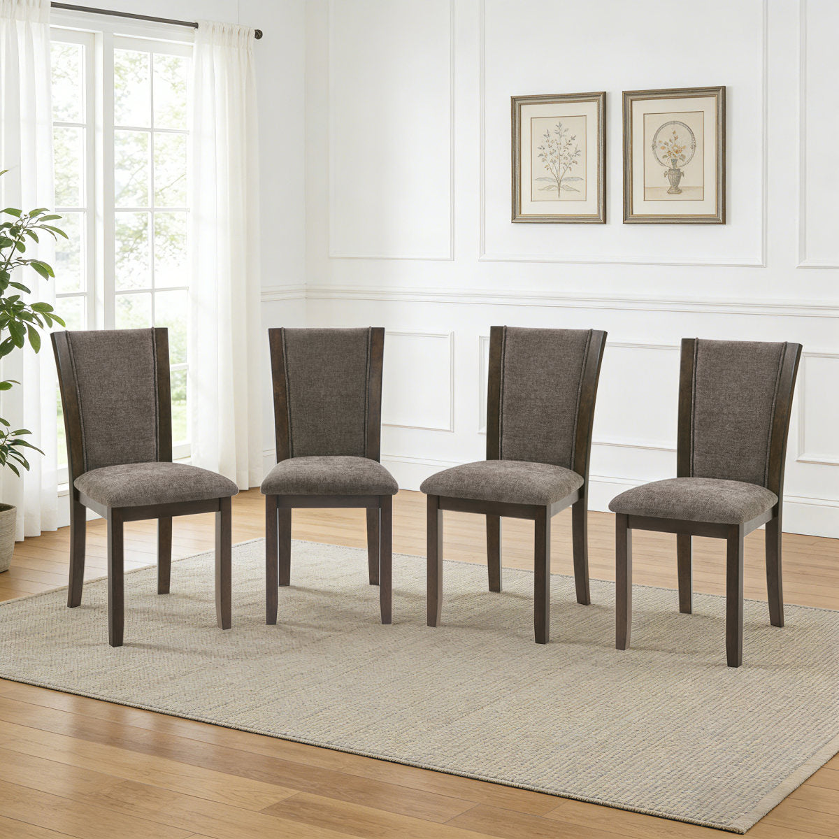Dining Chairs Only, Wooden Dining Chairs Set of 4, Kitchen Chair with Padded Seat, Upholstered Side Chair for Dining Room, Living Room, Kitchen, Dark walnut