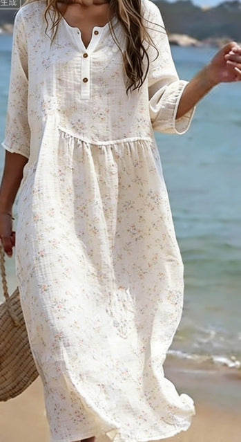 Round Neck Fashion Premium Long Sleeve Printed Dress