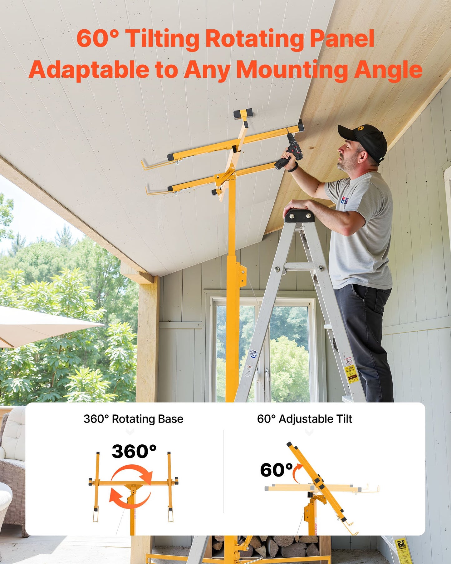 16ft Drywall Lift, Heavy-Duty 150 Lbs Sheetrock Hoist With Adjustable Telescoping Arm, Lockable Wheels, Drywall Lifter Panel Jack Hoist Tools Ideal For Ceiling & Wall Installation (Yellow)