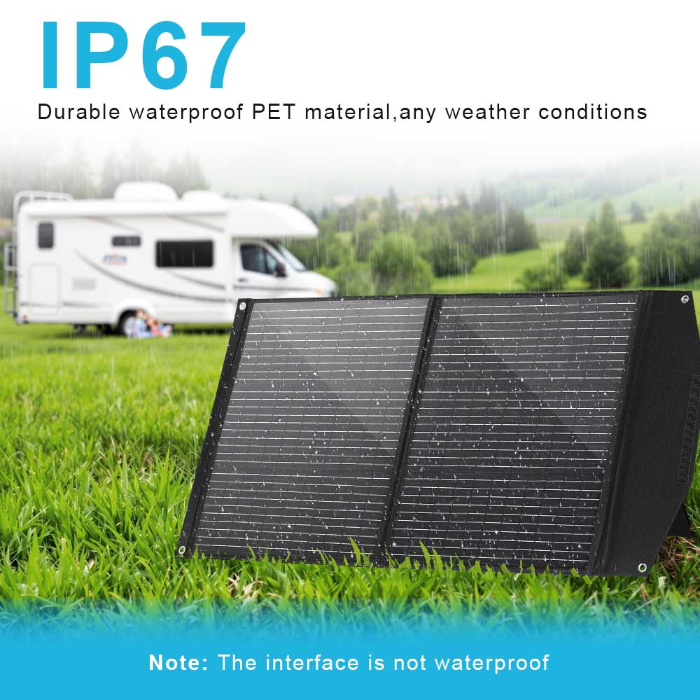Portable Solar Panel  Watt Foldable Solar Panel Charger For Power Station, USB DC Devices 18V Output10 Connectors  High Efficiency IP68 Waterproof For Camping Outdoor RV Cloudy