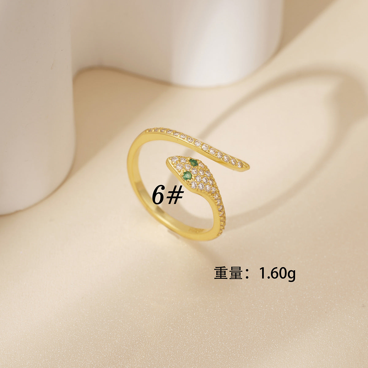S925 Sterling Silver Green Zircon Snake Ring, European Fashion Colored Zircon Zodiac Snake Ring For Women