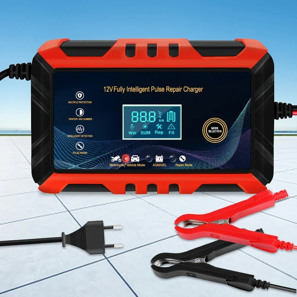 Car Battery Charger 12V 6A Pulse Repair LCD Display Smart Automatic Battery Charger GEL Lead-Acid Charger For Car Motorcycle