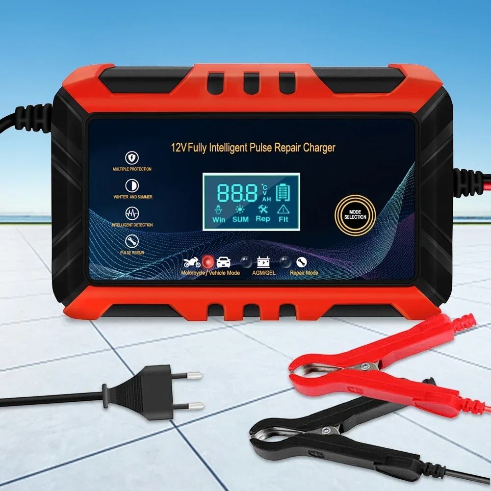 Car Battery Charger 12V 6A Pulse Repair LCD Display Smart Automatic Battery Charger GEL Lead-Acid Charger For Car Motorcycle