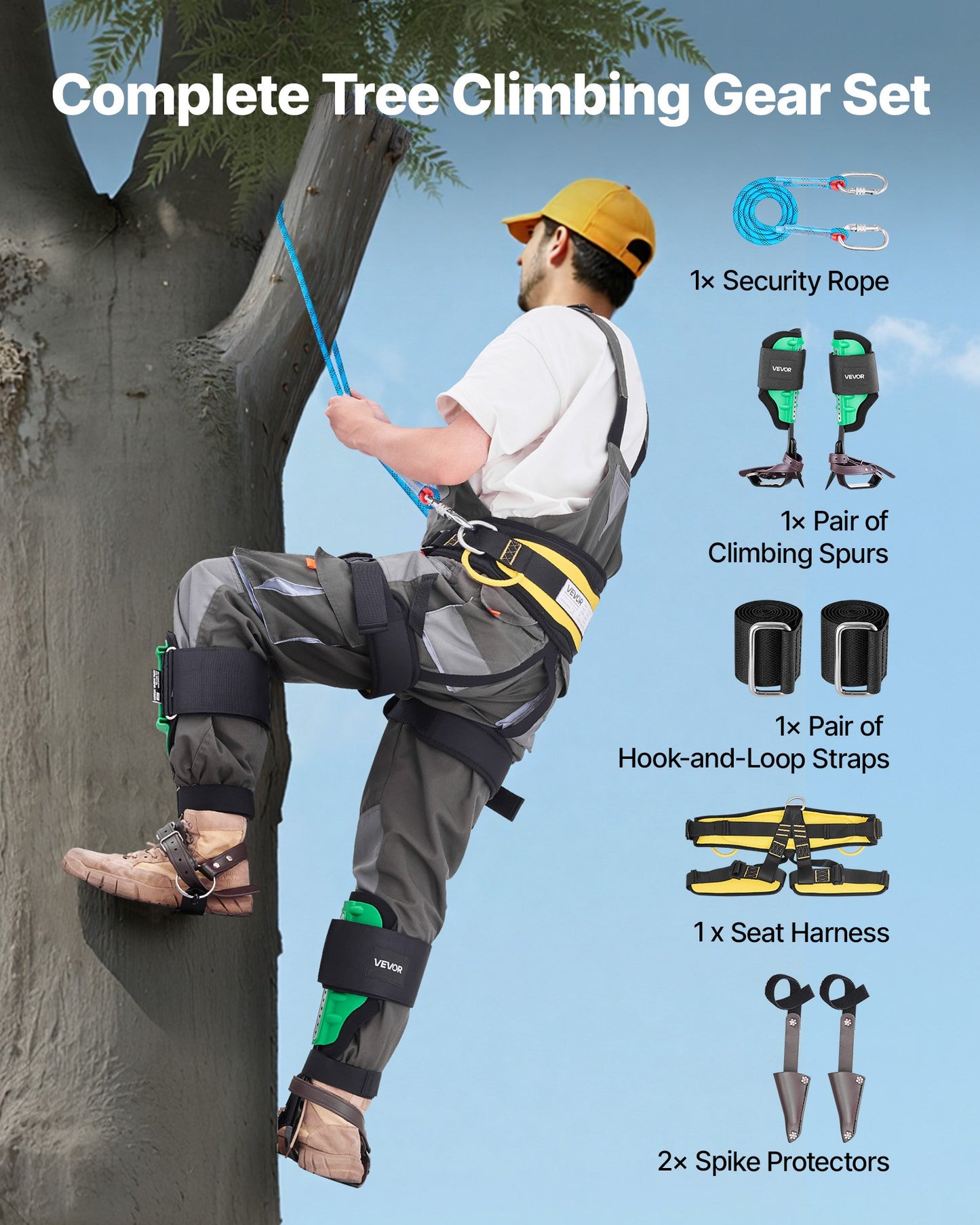 Tree Climbing Spikes Set, Height-Adjustable Tree Climbing Gear With Straps & Spike Protectors, 350 Lbs Load Capacity, Heavy Duty Steel Climb Spurs Arborist Equipment For Fruit Picking Hunting