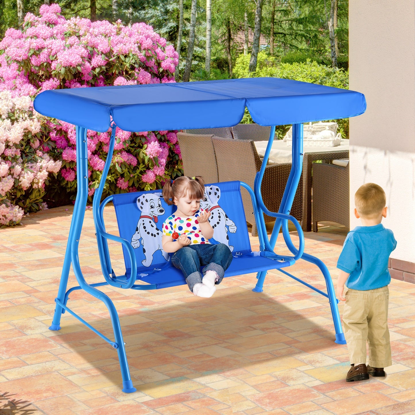 Outdoor Kids Patio Swing Bench With Canopy 2 Seats