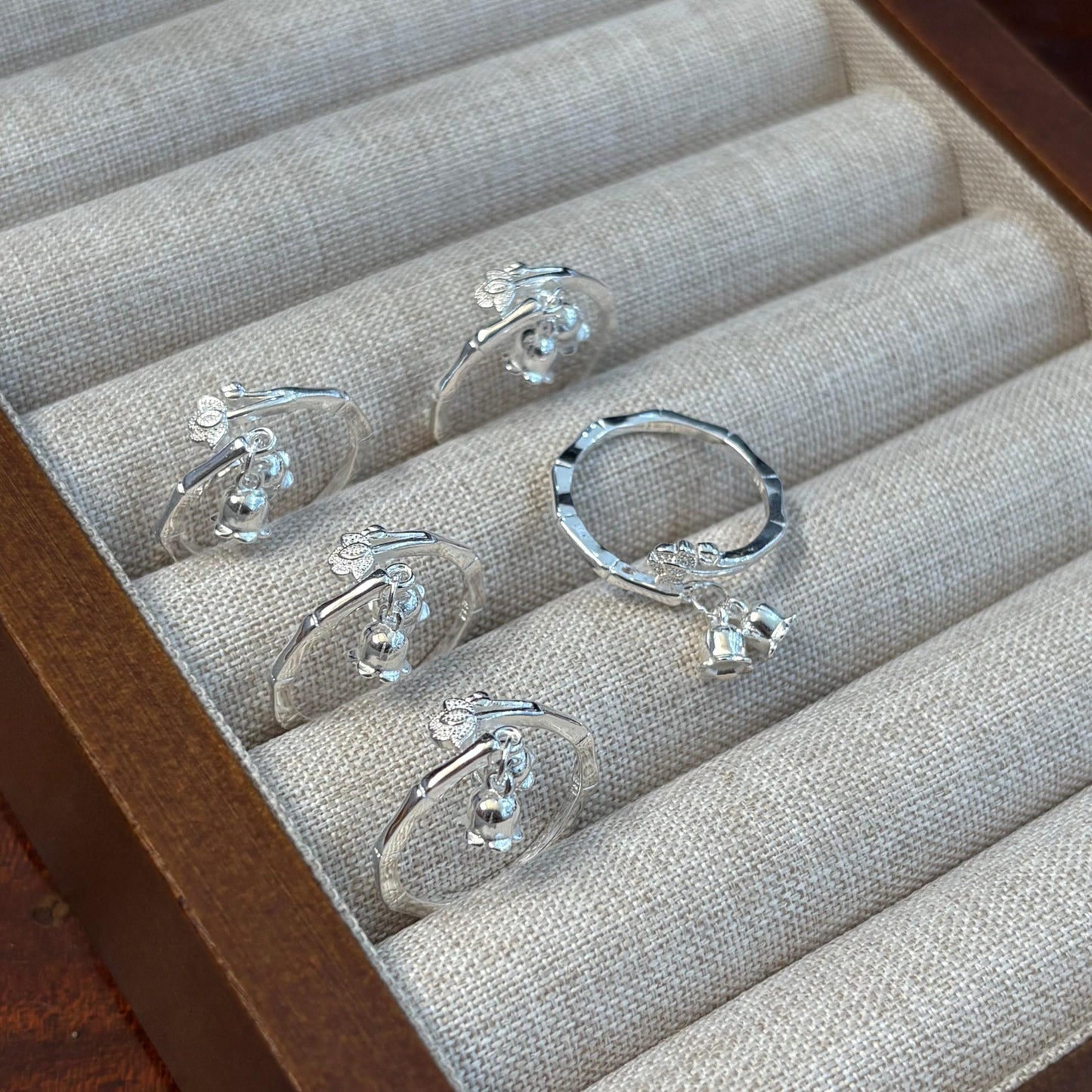 1pc 999 Sterling Silver Bamboo & Lily Of The Valley Charm Open Ring, Fresh Chinese Style, Perfect For Daily & Valentine's Gift