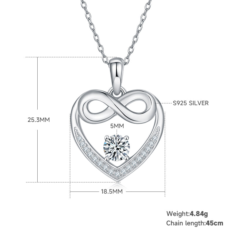 4.8g S925 Sterling Silver 5mm Moissanite Infinity Heart Necklace 45cm  17 Stones Pendant With GRA, Platinum Plated Jewelry Gift Box Set For Women