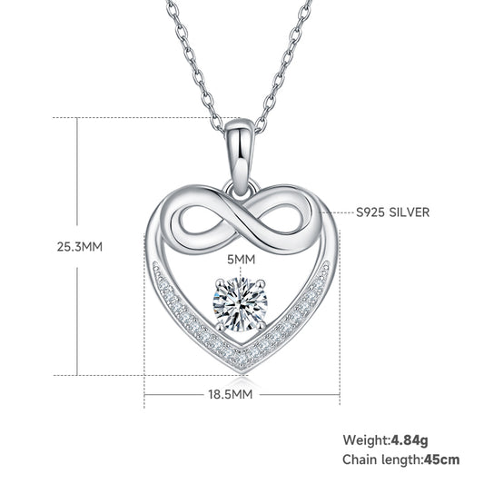 4.8g S925 Sterling Silver 5mm Moissanite Infinity Heart Necklace 45cm  17 Stones Pendant With GRA, Platinum Plated Jewelry Gift Box Set For Women