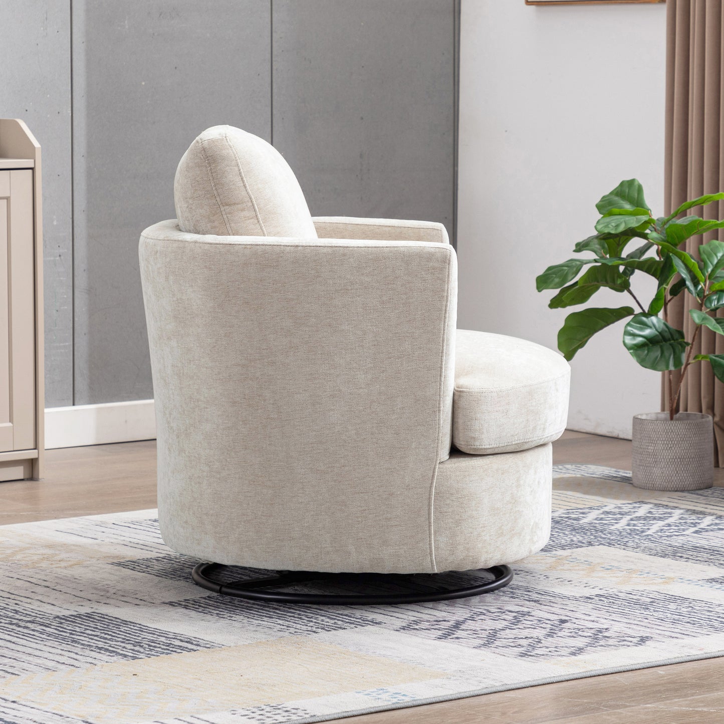 31.9 W Chenille Swivel Accent Barrel Chair And Comfy Round Accent Sofa Chair For Living Room, 360 Degree Club Chair, Leisure Arm Chair For Nursery Bedroom Living Room Lounge Hotel Office  Beige