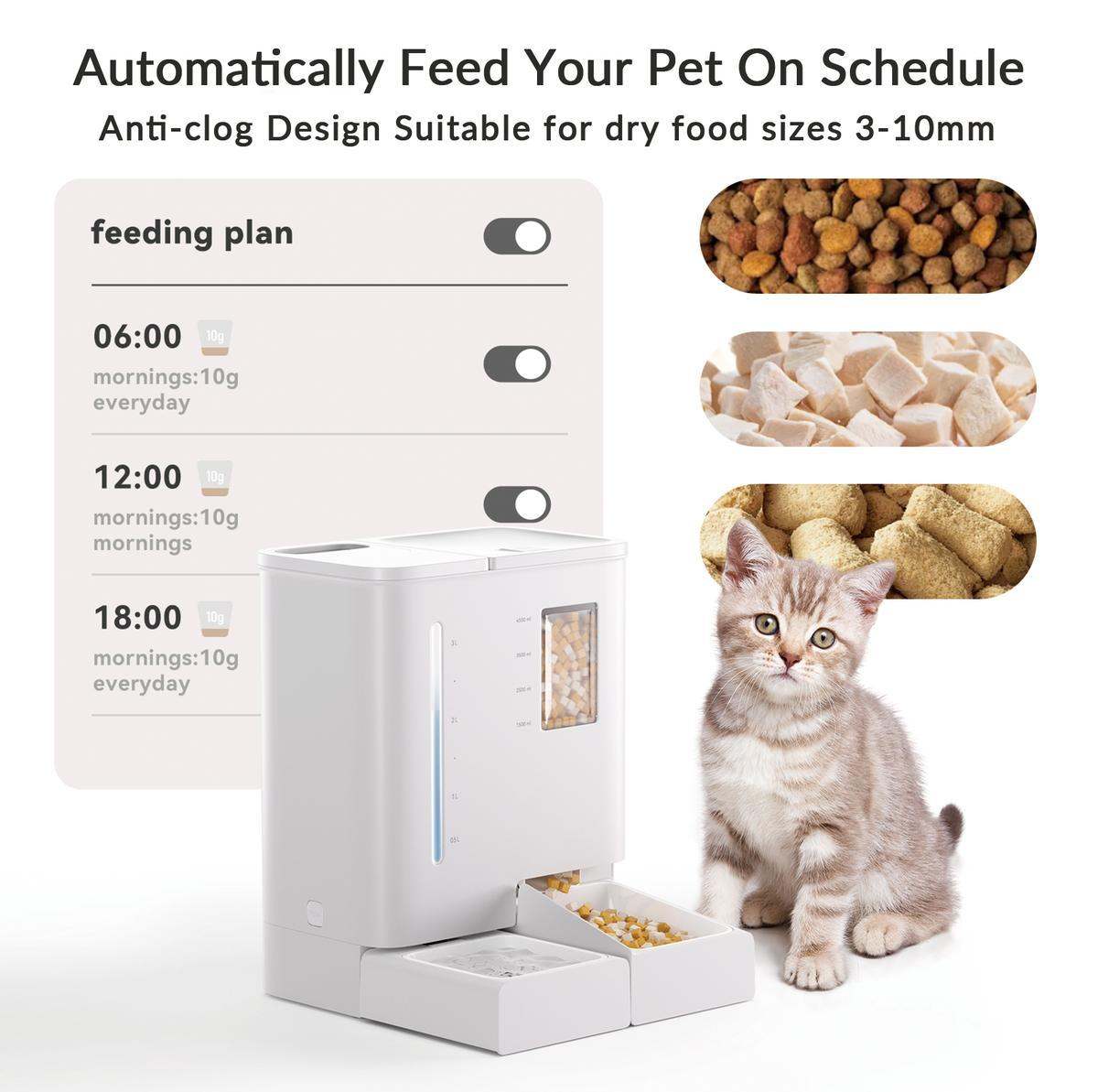 Waithem WiFi Automatic Pet Feeder & Waterer 2-in-1 Set App-Controlled, 2-Week Capacity, Detachable &Washable, Moisture-Proof