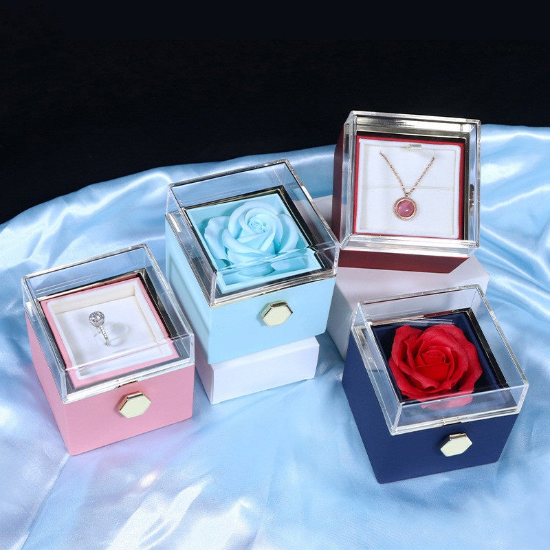 Rotating Soap Flower Rose Gift Box Creative Rotating Rose Jewelry Packaging Box Valentine's Day Gift