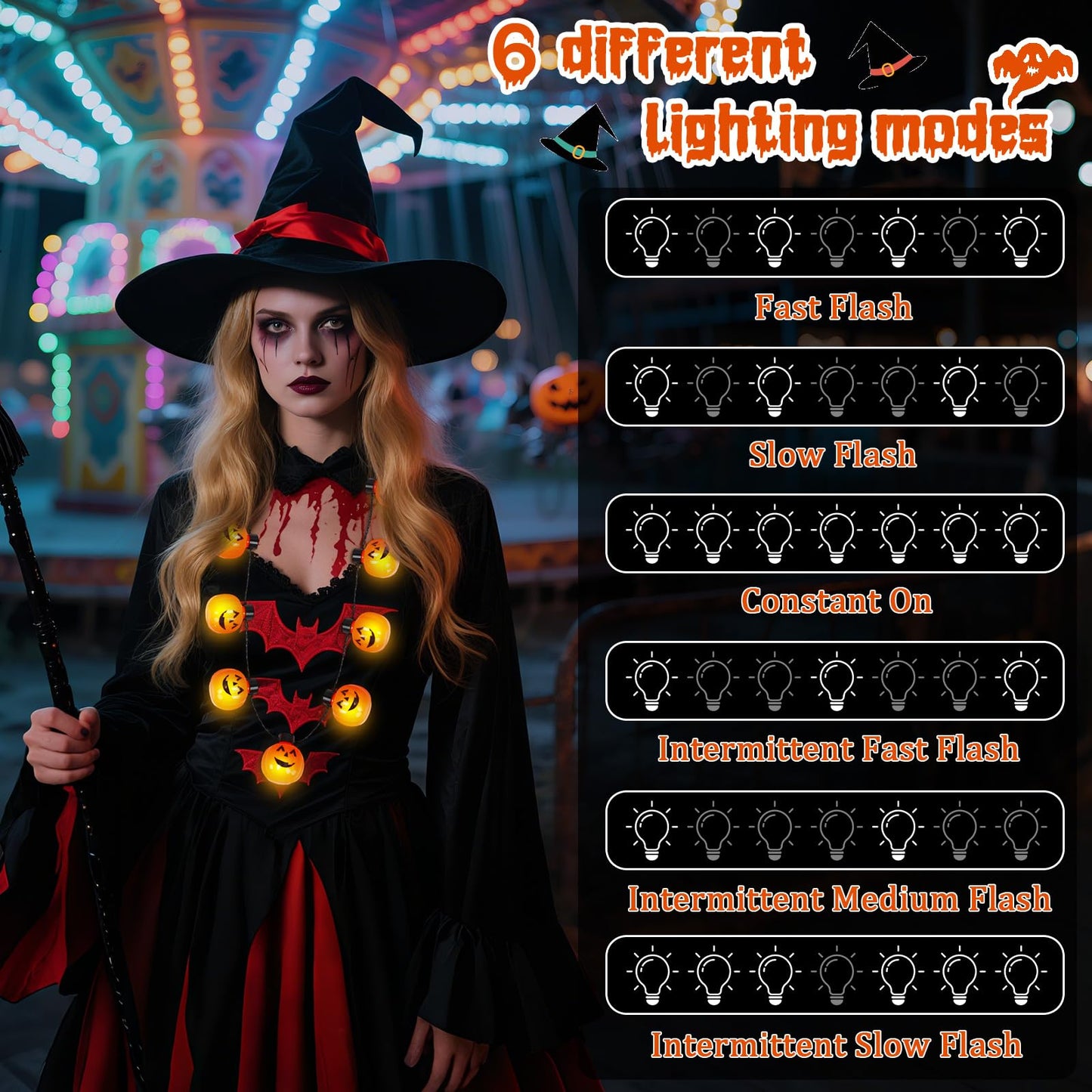 3PCS Halloween Light Up Necklaces, Pumpkin Shaped LED Necklace Halloween Eve Costume Party Accessories 3D Necklace Halloween Accessories For Halloween Party Favors And Supplies