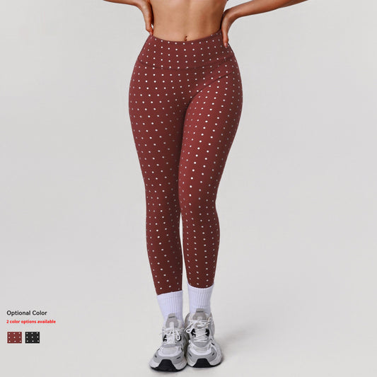 Womens High-Waisted Stretchy Silver-Hot-Stamped Polka-Dot Yoga Pants