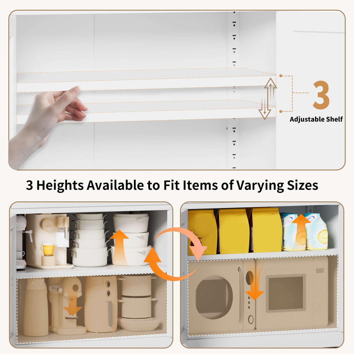 72  High White Steel Kitchen Pantry Storage Cabinet With Large Countertop, Adjustable Shelves And Hooks, Heavy-duty Modern Style Cabinet