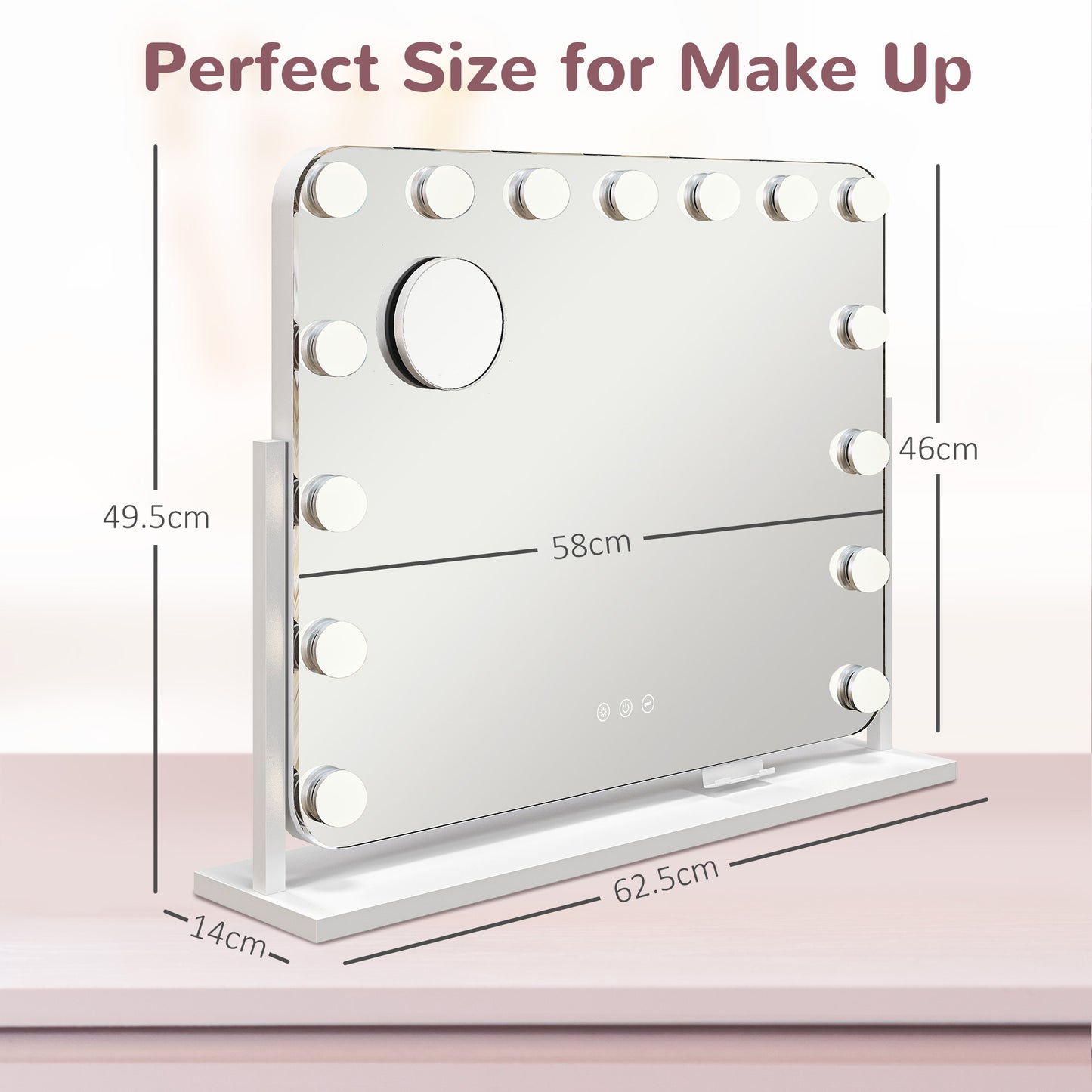 14 LED Bulb Tabletop Makeup Mirror, With Adjustable Settings