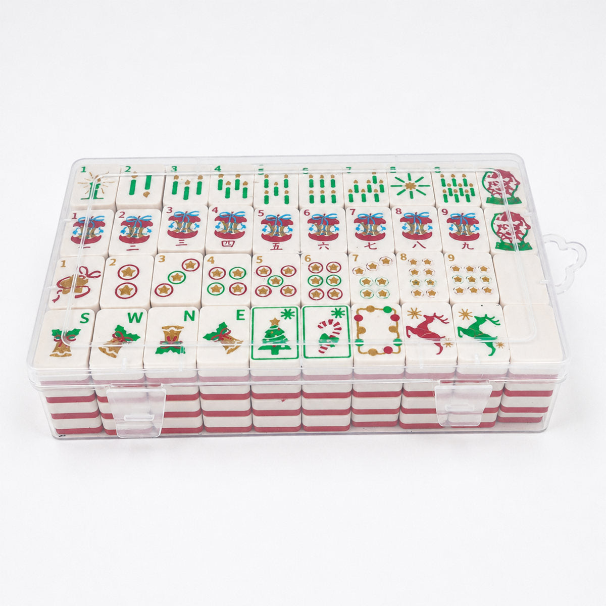 Mini Christmas Mahjong Set, Portable Travel Mahjong Tiles With Christmas Holiday Pattern, Family Table Game With Storage Box, Novelty Christmas Gift