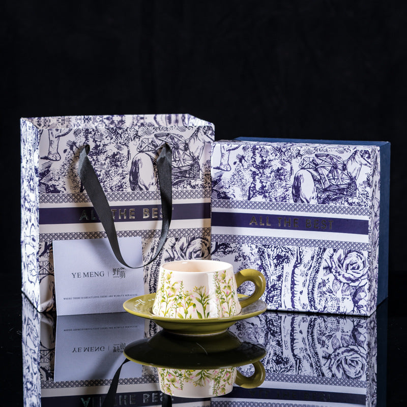 Affordable Luxury Original Iris Flower Ceramic Coffee Cup Gift Set