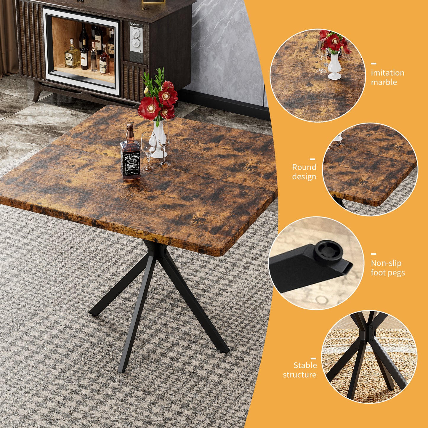Square Dining Table, Mid Century Modern Square Dining Table For 4-6 Person, Coffee Table For Kitchen Dining Room, Office, Save Space
