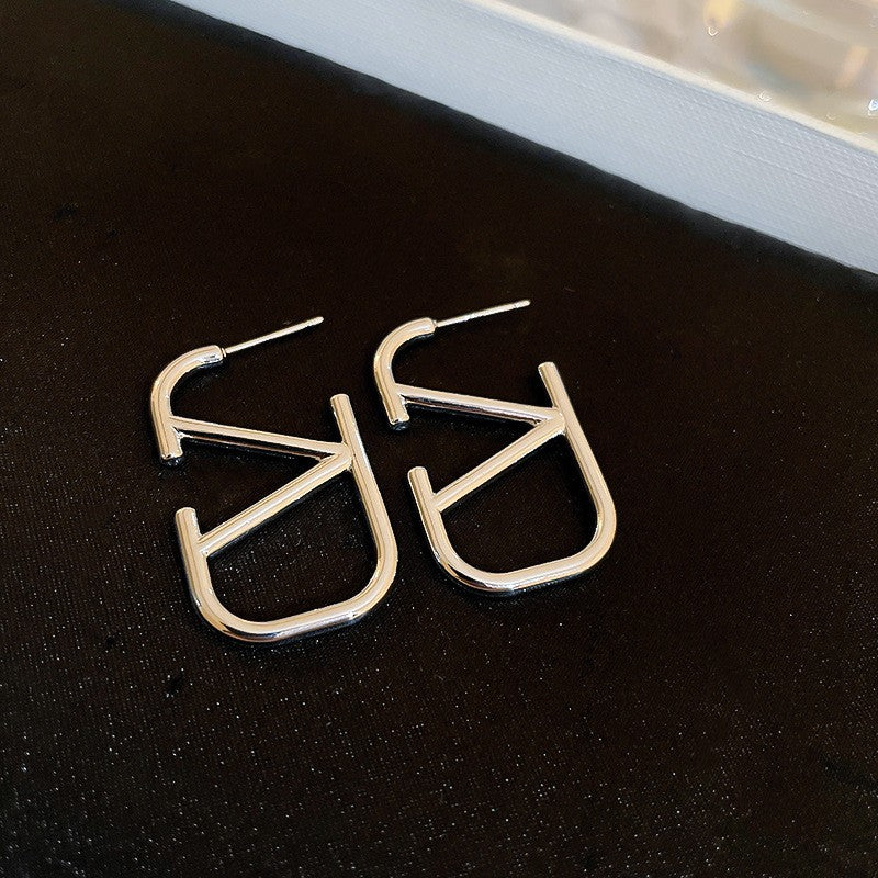 Silver Post Fashion Earrings For Women Flower Geometric Rhinestone Niche Versatile