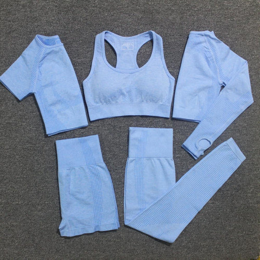 Small Dots Jacquard Seamless Ninth Pants Fitness Body Shaping Pants Five-piece Set
