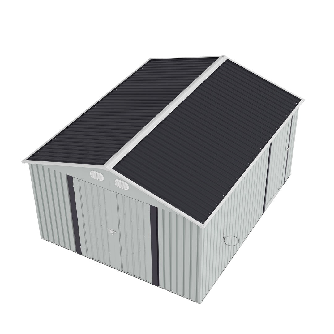 10x12 FT Outdoor Metal Storage Shed, Large Storage Sheds With Sturdy Frame Structure, Metal Garden Tool Shed With Lockable Door For Garden,Gift A Foldable Flower Pot Stand, Backyard, WHIT