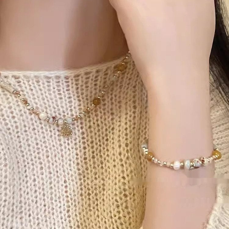 Women's Colorful Beaded Necklace Bracelet Accessories