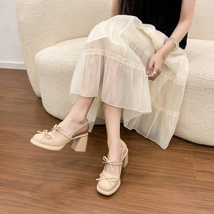 Women Fairy Style Block Heel Sandals, French New Closed Toe Sandals, Elegant Dress Matching Heels For Summer Outdoor