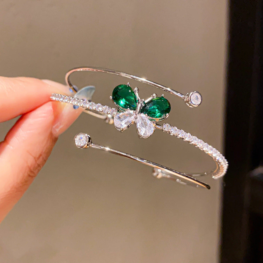 Luxury Vintage Court Style Rhinestone Zircon Bangle, Elegant French Design High-End Texture Universal Matching Fashion Wrist Accessory