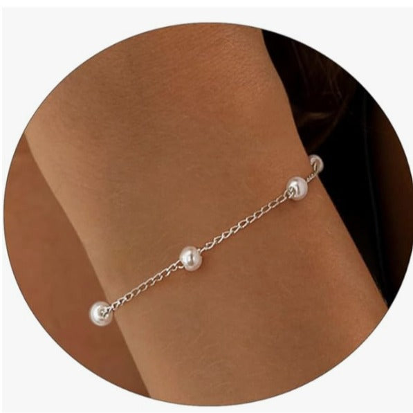 Small Pearl Bracelet 14K Gold Chain Bangle Cute And Minimalist Gift Jewelry