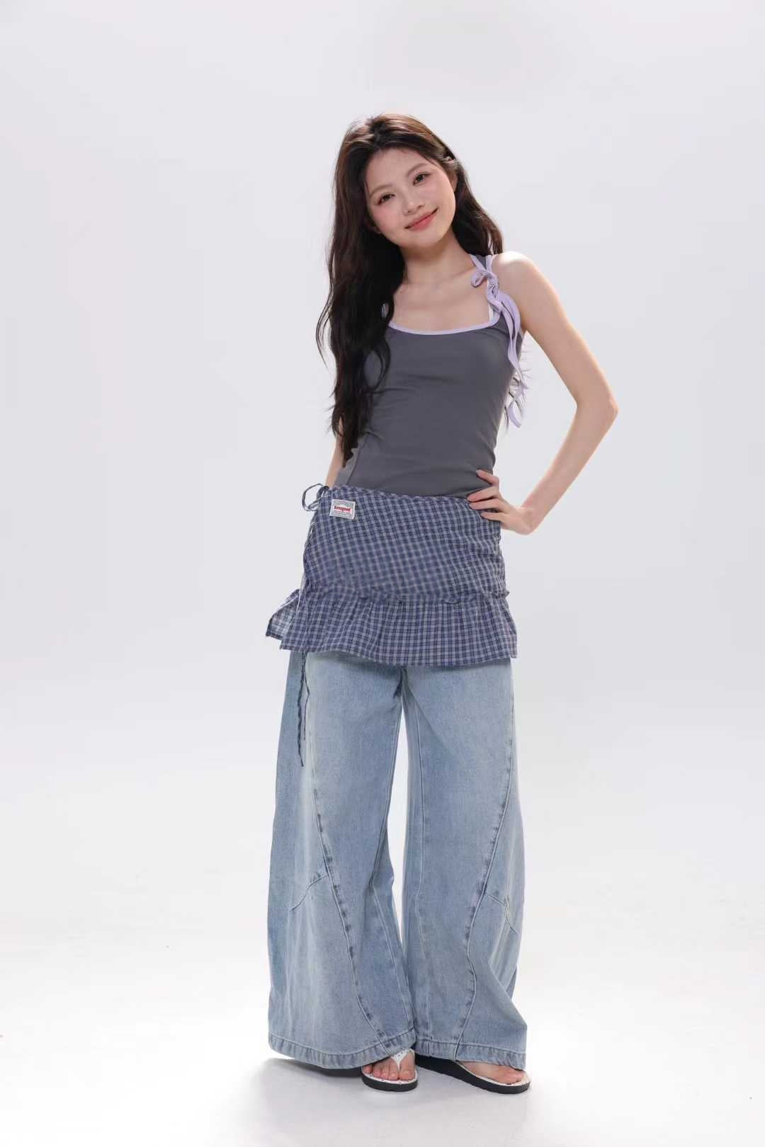 Korean-style Preppy Plaid Skirt With A Ruffled Hem And A-line Tiered Design