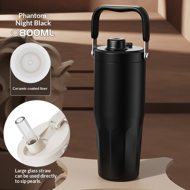 Straw Large Capacity Ice Brew Cup Stylish Pearl Milk Tea Inspired Insulated Water Bottle