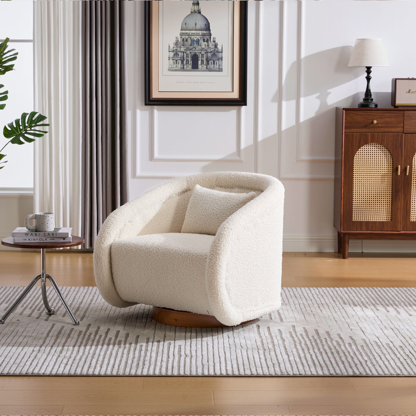 Swivel Accent Chair, 360 Degree Swivel Barrel Chair With Teddy Upholstery, Comfy Pumpkin Shaped Swivel Chair For Living Room, Bedroom, Or Office
