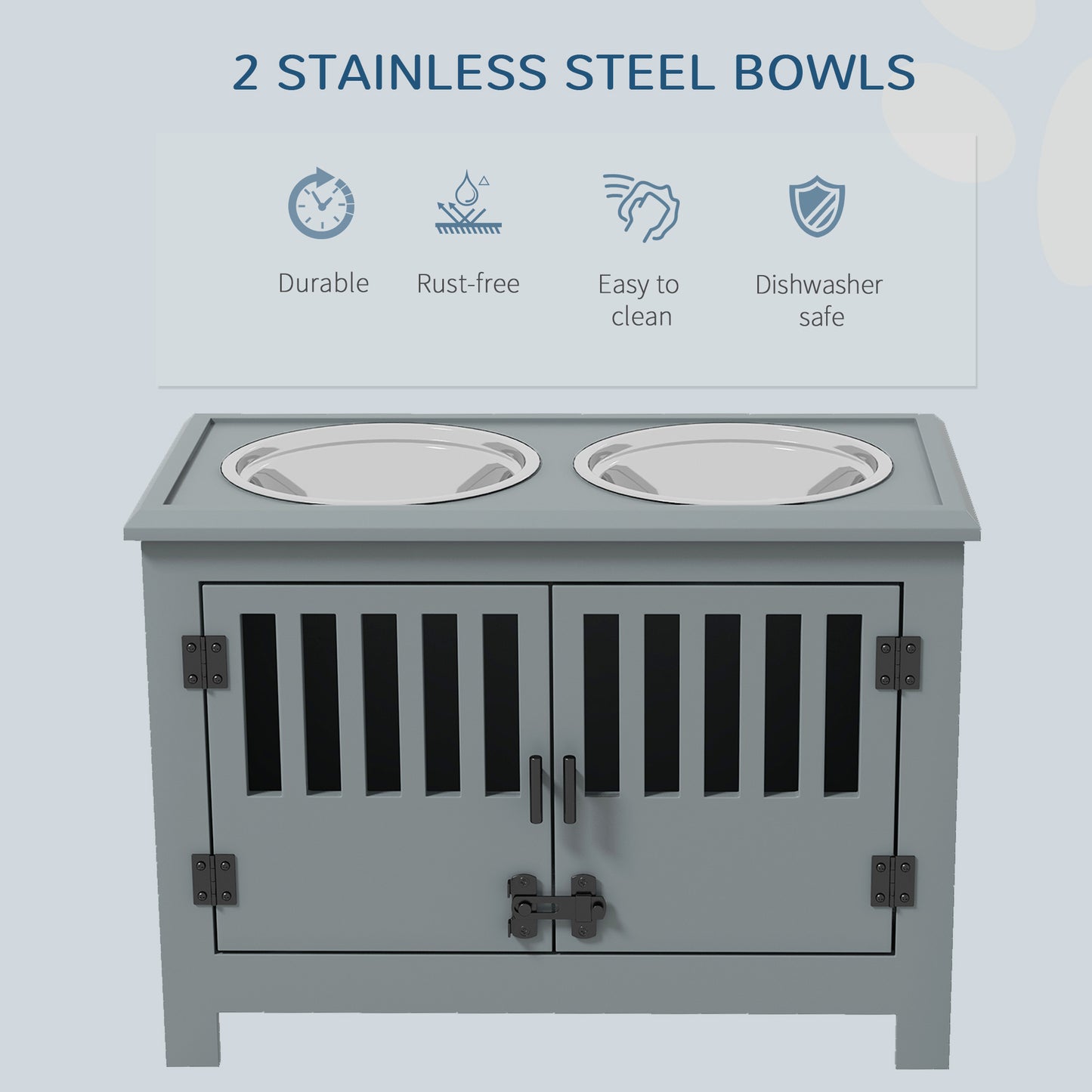 PawHut Raised Dog Bowls, Pet Feeding Station, With Storage, Food And Water Bowls, For Large Dogs - Grey