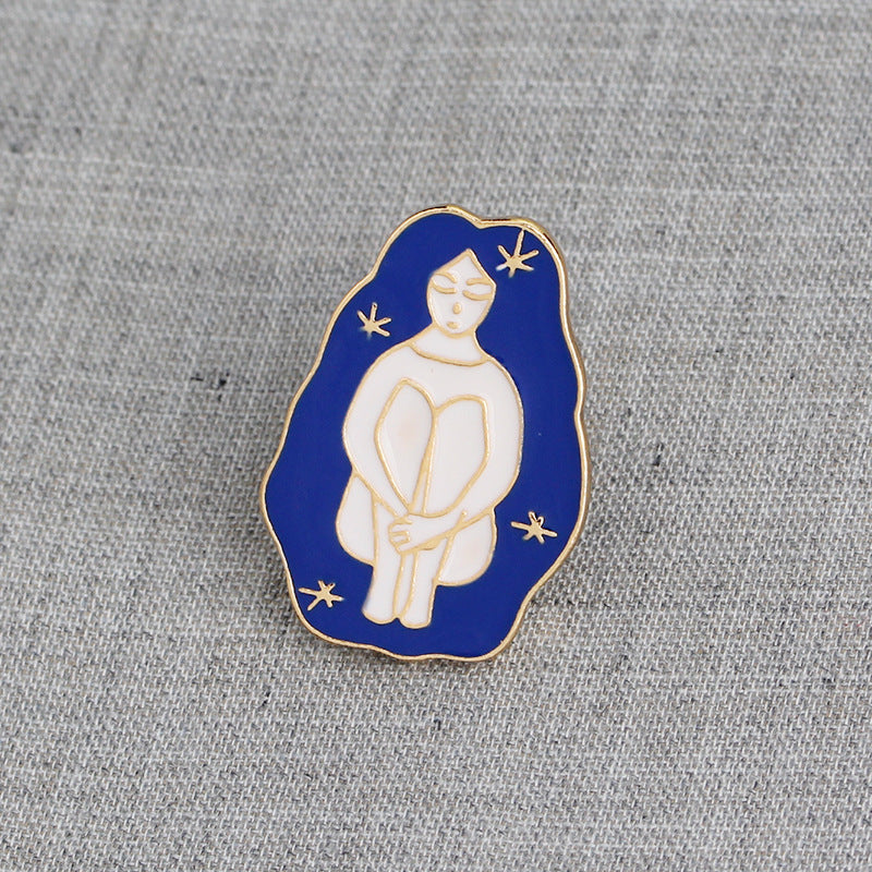 Creative Long Hair Beauty Bicycle Wishing Bottle Socks Cartoon Enamel Brooch