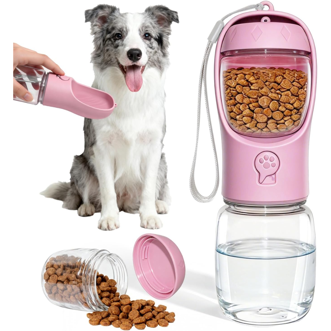 Portable Dog Water Bottle With Food Container, Drinking Bottle For Travel 2 In 1 Dog Water Bowl, Leak Proof Pet Water Dispenser, BPA Free, Puppy Essentials, For Walking Hiking