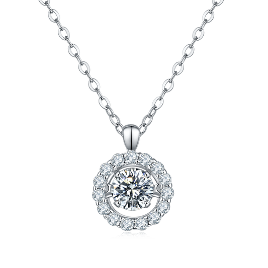S925 Sterling Silver 0.5ct D Color VVS1 Moissanite Halo Necklace 45cm Platinum Plated GRA Certified Gift Box