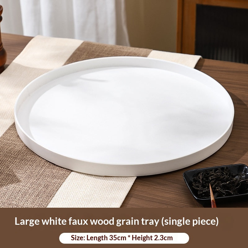 Wood-grain Pattern Round Tray Tea-serving Tray