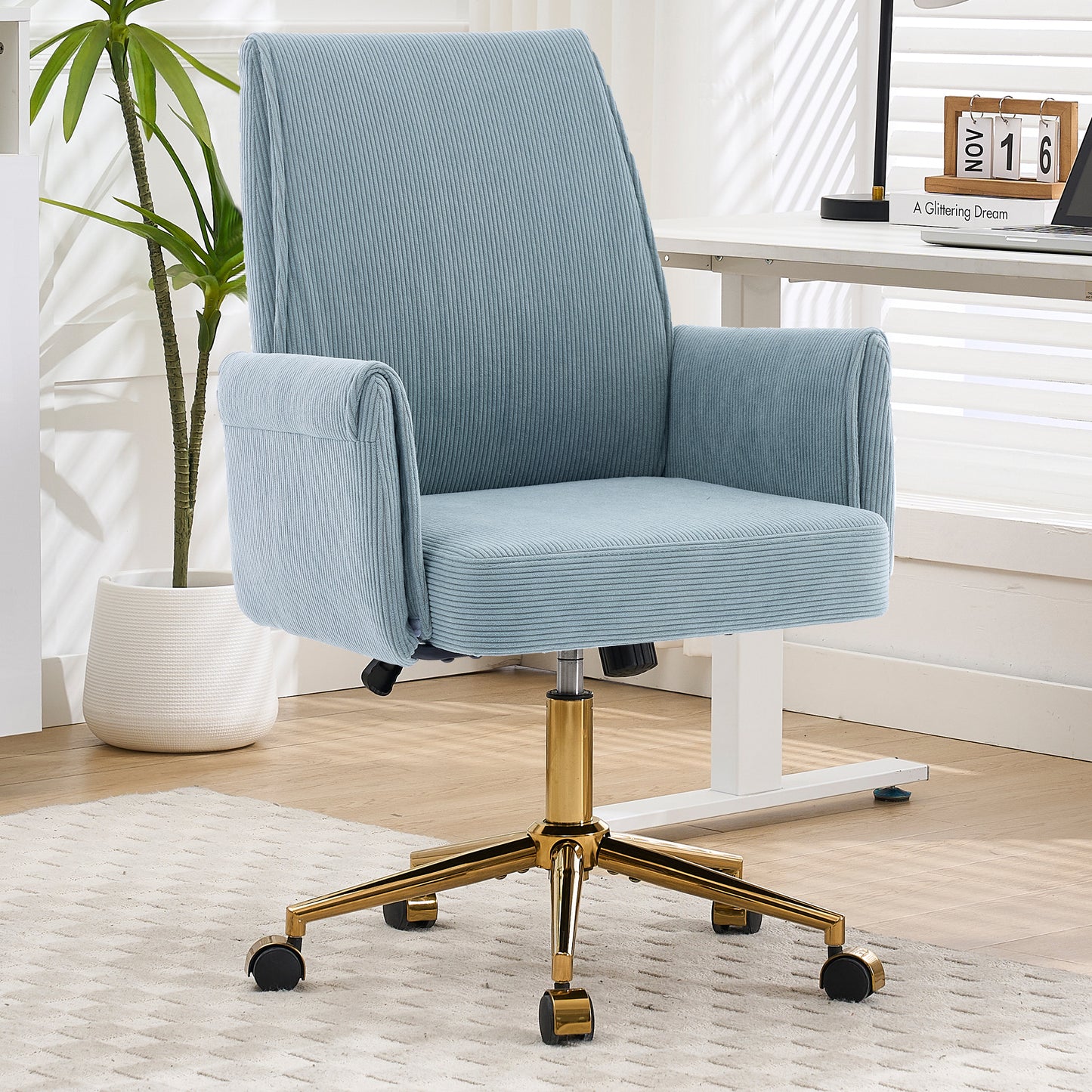 Mid-back Liftable Office Chair, Striped Fabric, And Ergonomically Designed, Is An Excellent Choice For Working, Studying Or Relaxing. The Mid-back Design Provides A Better Sitting Experience.Blue