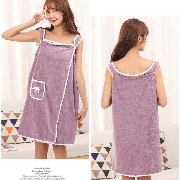 Coral Fleece Wearable Bath Towel For Women Bra-style Halter Bath Skirt